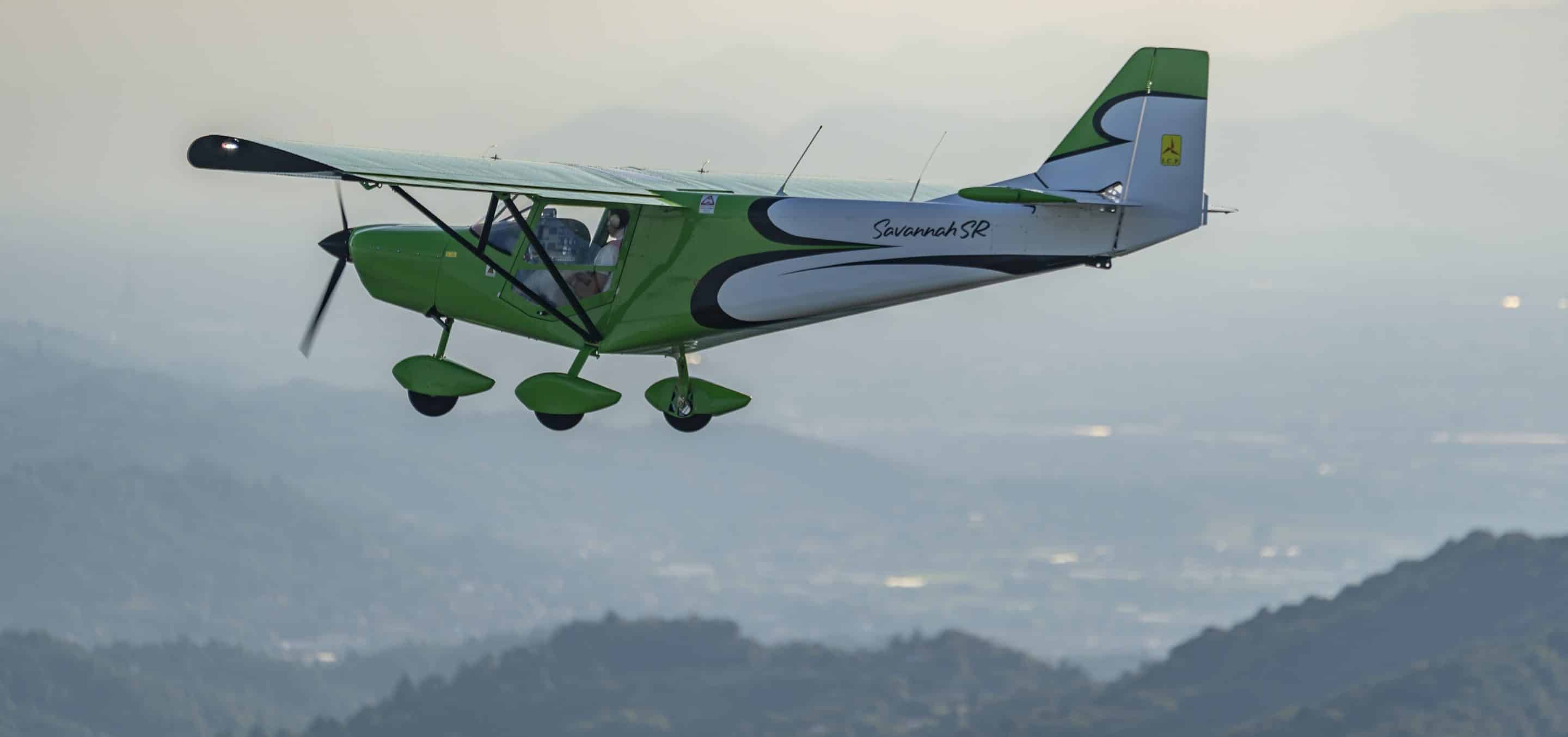 Savannah SR Green Microlight Aircraft Flying