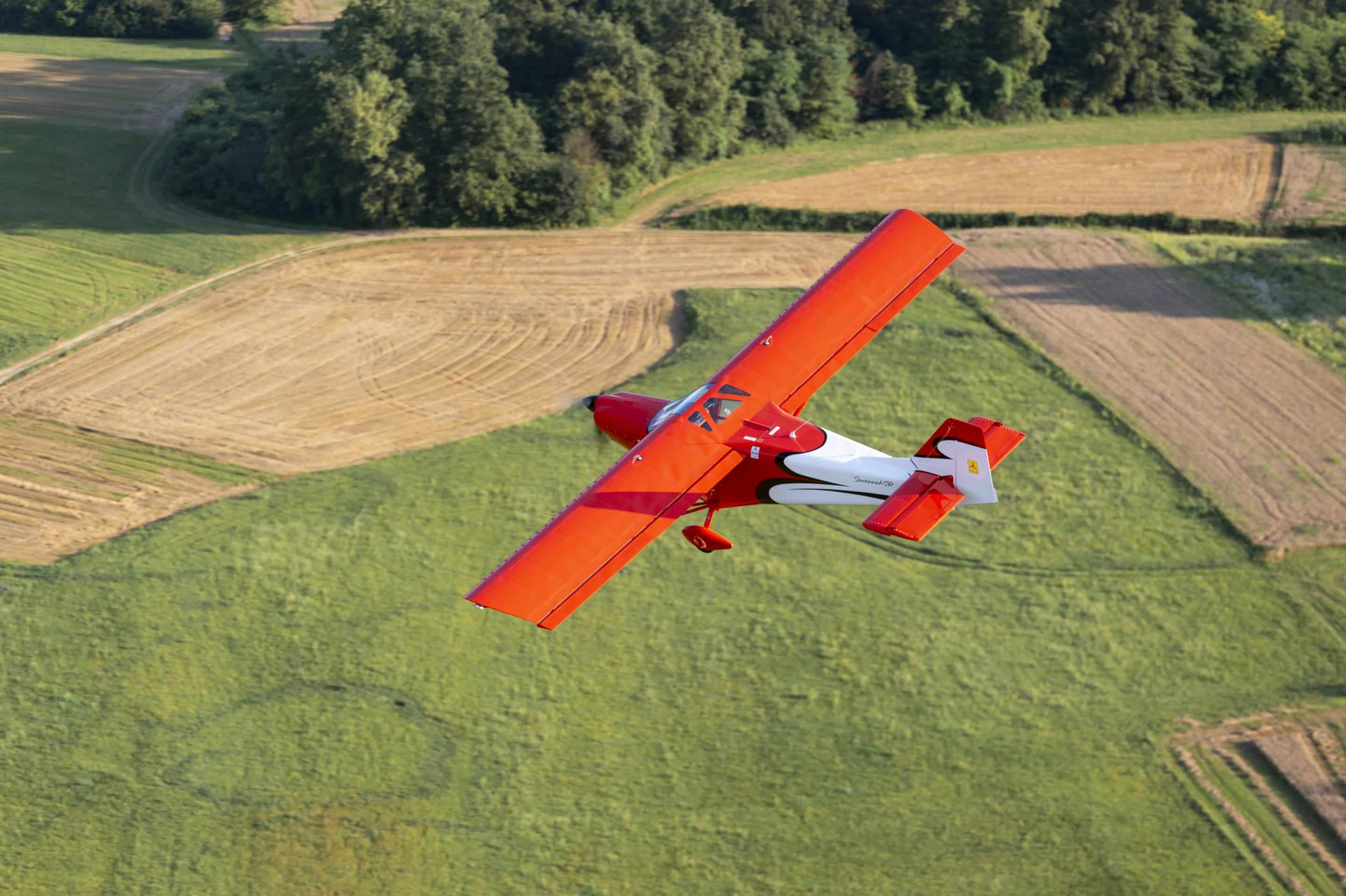 Savannah SR Red Microlight Aircraft from overhead